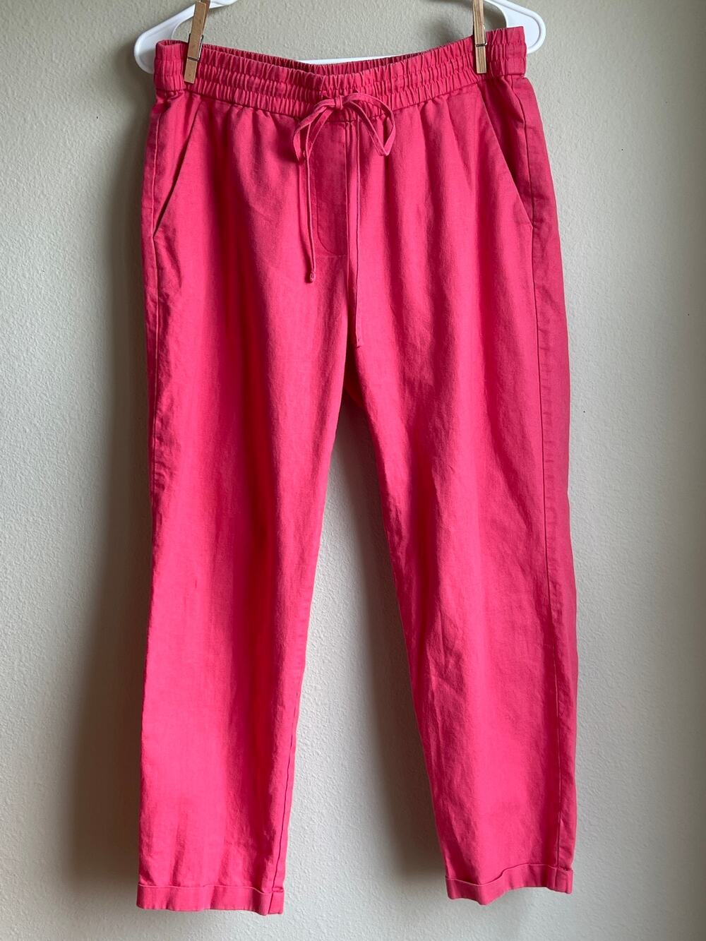 J. Crew Bright Pink Linen Drawstring Pocket Jogger Pants Size 6